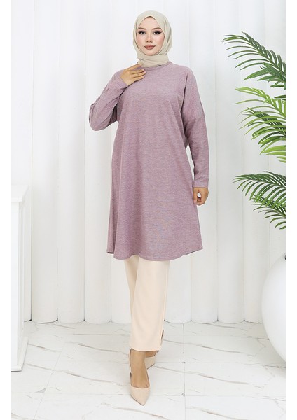 Rahat Kesim Cotton Sade Tunik 8757-05 Açık Mürdüm