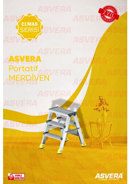 Elmas Serisi - 3+3 Alüminyum Çift Çıkışlı Merdiven - 3 Basamaklı Ev, Bahçe ve İş Yeri Kullanımına Uygun