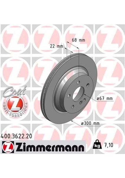 Zımmermann 400.3622.20 Fren Dıskı Arka Mercedes X204 W211 C219 C218 W212 S212