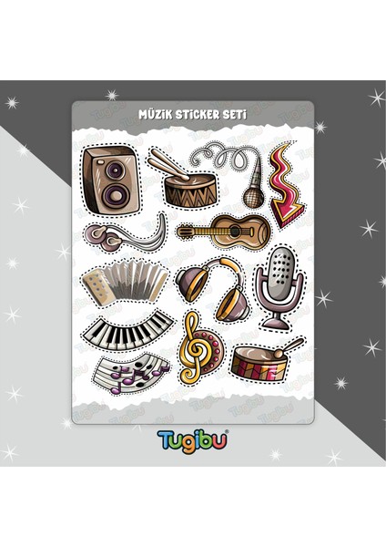 Müzik Sticker Seti, Enstrüman Temalı Sticker Seti, 33 Adet Enstrüman Etiket fiyatları