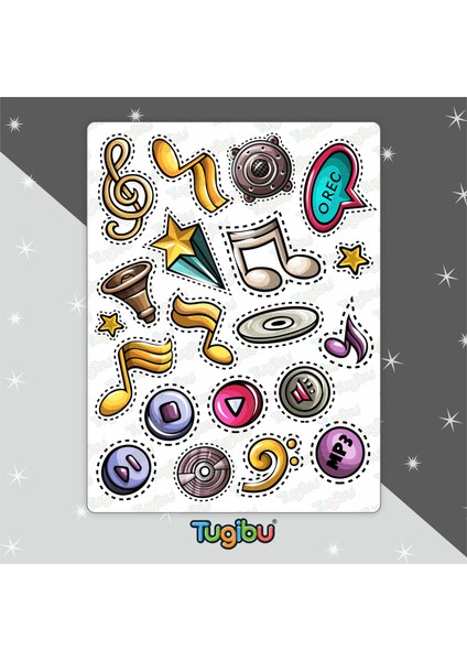 Müzik Sticker Seti, Enstrüman Temalı Sticker Seti, 33 Adet Enstrüman Etiket modelleri