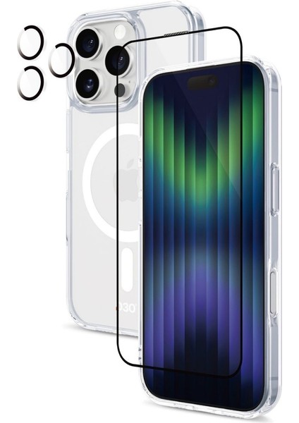 iPhone 16 Pro Max Magsafe Şeffaf Kılıf + Esd Cam Ekran Koruyucu + Kamera Lens Koruyucu (Beyaz)