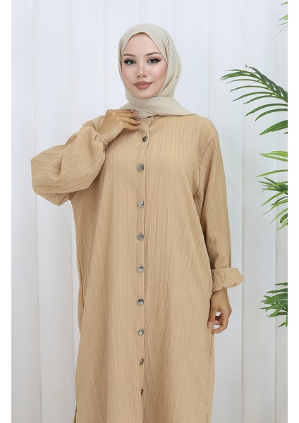 Bürümcük Kumaş Tunik Pantolon Ikili Takım 2093-01 Sütlü Kahve modelleri