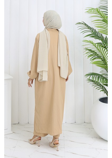 Bürümcük Kumaş Tunik Pantolon Ikili Takım 2093-01 Sütlü Kahve indirimleri