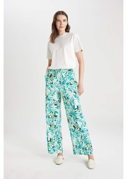 Wide Leg Keten Görünümlü Pantolon Desenli Cepli Geniş Paça C4039AX24SM fiyatları