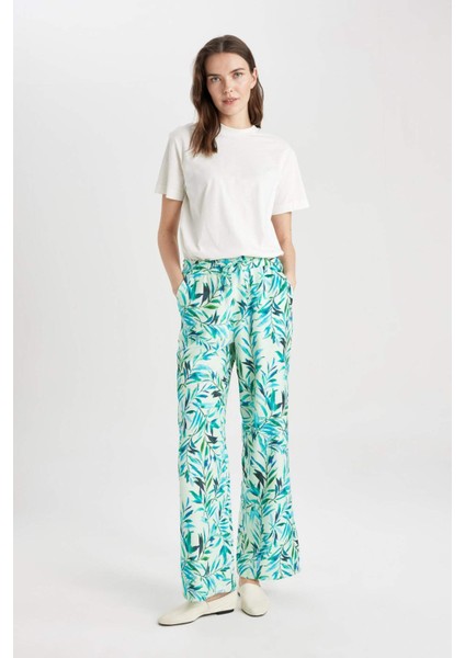 Wide Leg Keten Görünümlü Pantolon Desenli Cepli Geniş Paça C4039AX24SM modelleri