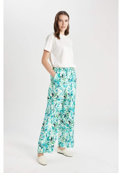 Wide Leg Keten Görünümlü Pantolon Desenli Cepli Geniş Paça C4039AX24SM fırsatları