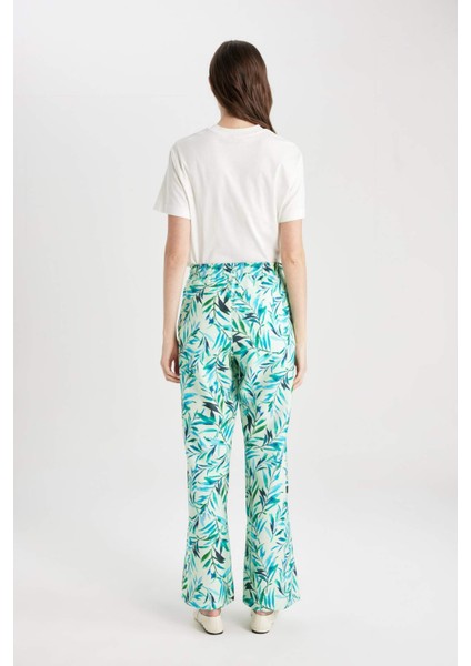 Wide Leg Keten Görünümlü Pantolon Desenli Cepli Geniş Paça C4039AX24SM