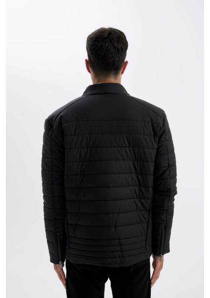 Slim Fit Dar Kesim Dik Yaka Fermuarlı Cepli Suni Deri Ceket Mont X4014AZ24WN
