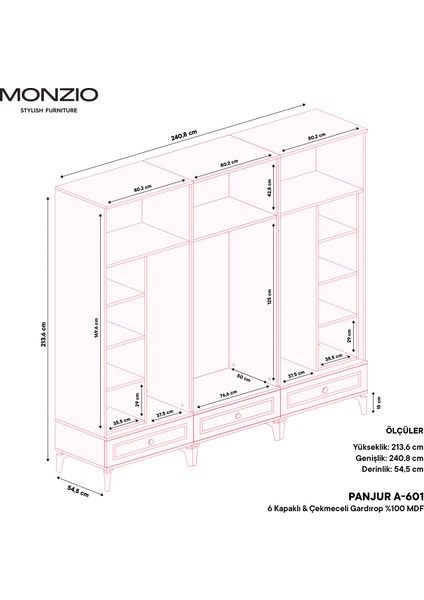 Panjur 6 Kapaklı Çekmeceli Gardırop Tamamı MDF (Beyaz) fırsatları