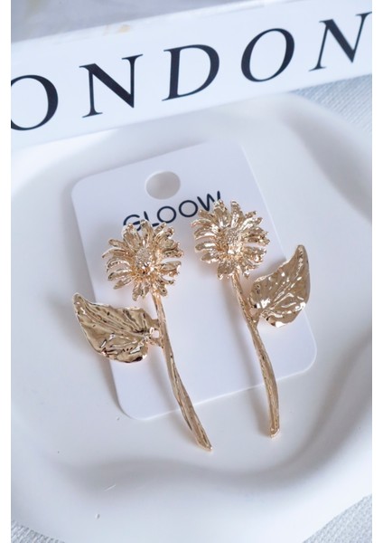 Kadın Küpe Uzun Ayçiçeği 8cm Küpe