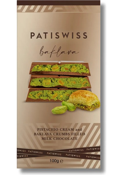 Antep Fıstıklı Krema ve Baklava Kırıntılı Sütlü Çikolata, 100 gr