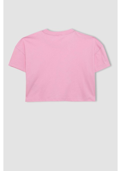 Kız Çocuk 2'li Takım Oversize Geniş Kalıp Bisiklet Yaka Baskılı Kısa Kollu Tişört Askılı Atlet