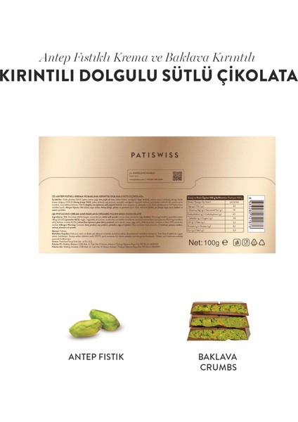 Antep Fıstıklı Krema ve Baklava Kırıntılı Sütlü Çikolata, 100 gr fırsatları