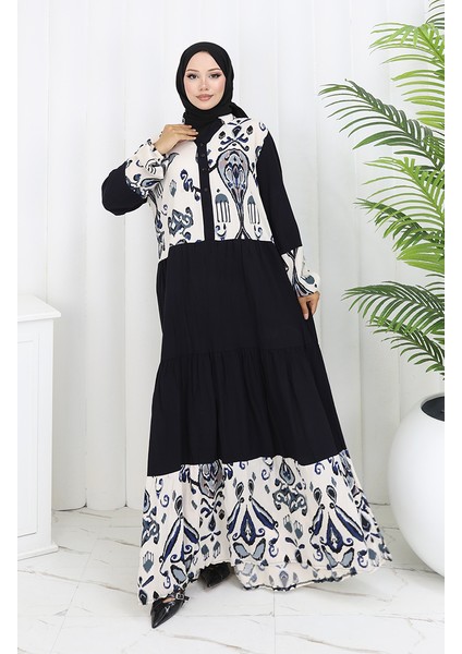 Farbali Garnili Viskon Elbise 994587A-04 Siyah Indigo fiyatları
