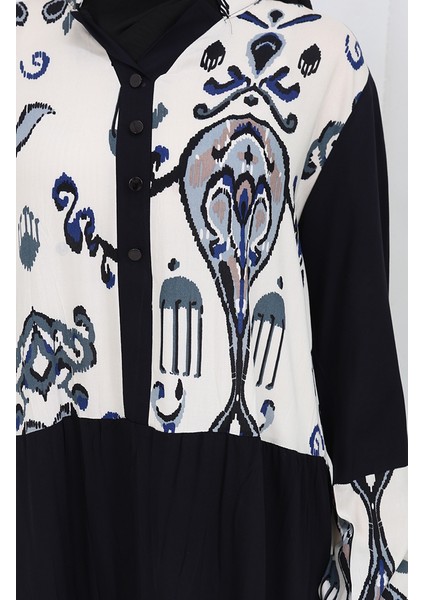 Farbali Garnili Viskon Elbise 994587A-04 Siyah Indigo fırsatları