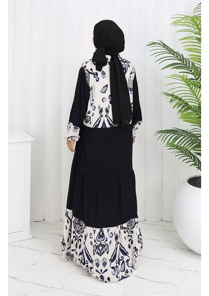 Farbali Garnili Viskon Elbise 994587A-04 Siyah Indigo indirimleri