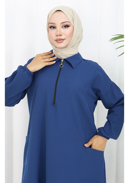 Double Kumaş Uzun Tunik Pantolon Ikili Takım 0034-07 Lacivert modelleri