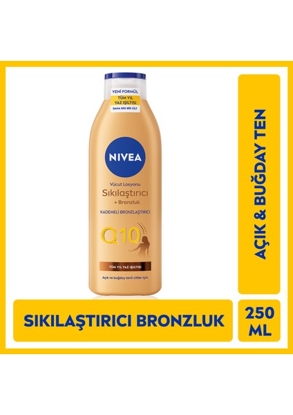 Q10 Bronzlaştırıcı Vücut Losyonu 250 ml,7 Günde Sıkılaşma,Nemlendirici,Açık,Buğday Ten