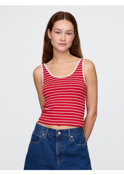 Kadın Kırmızı Yuvarlak Yaka Crop Atlet