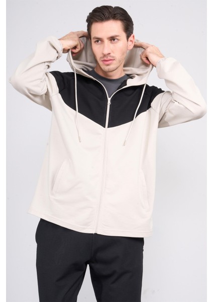 3645 Kapüşonlu 2 Iplik Sweatshirt Vizon