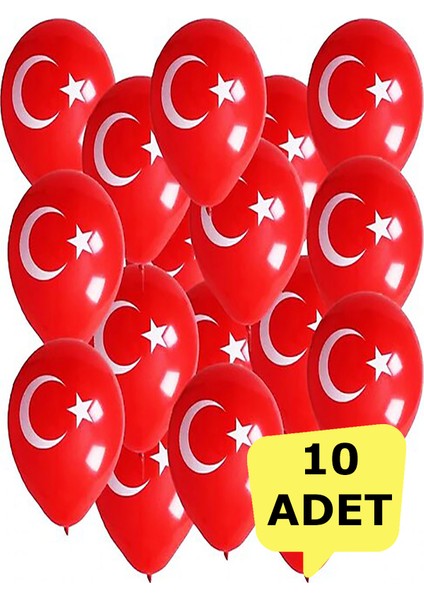 Lateks Ay Yıldız Baskılı Balon Türk Bayrağı Kırmızı Beyaz Balon 10 Adet