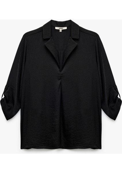 Ceket Yaka Katlama Detaylı 3/4 Kollu Saten Bluz modelleri