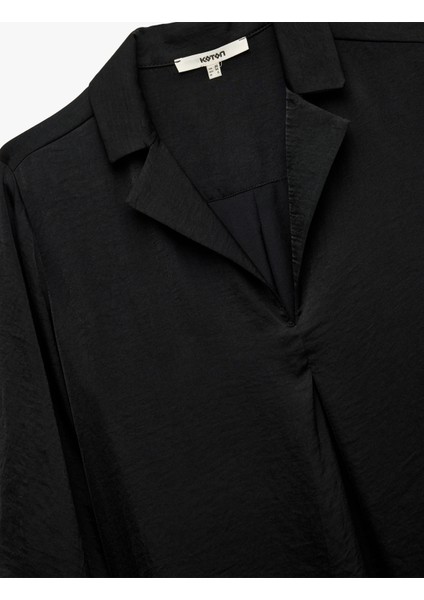 Ceket Yaka Katlama Detaylı 3/4 Kollu Saten Bluz indirimleri