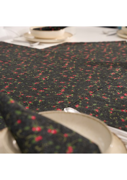 Kiraz Desenli 2 Parça Siyah Sofra Sunum Seti 1 Adet Üçgen Runner 50x150 cm - 1 Adet Dikdörtgen Runner 50x150 cm fiyatları