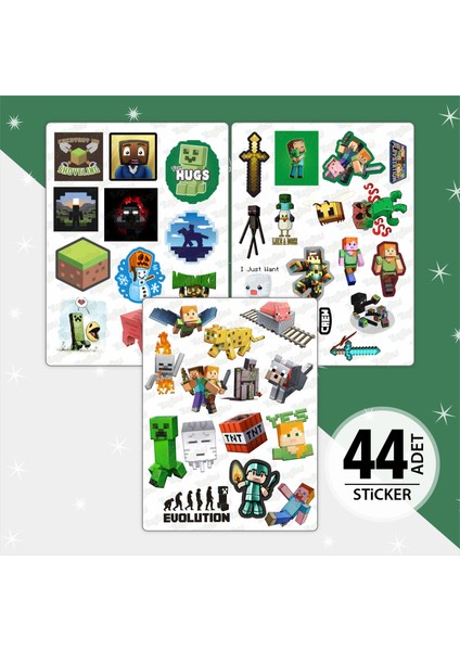 Minecraft Sticker Seti, Gamer Sticker Seti, 44 Adet Minecraft Etiket