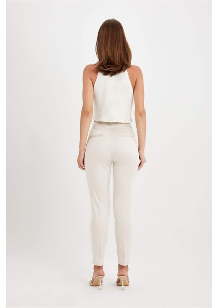 Sigaret Saten Pantolon Normal Bel Beli Lastikli Düz Paça Basic Düz J8743AZ24WN