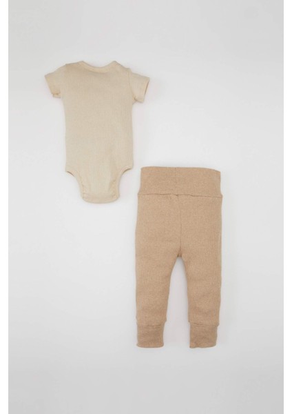 Erkek Bebek 3'lü Takım Fitilli Kaşkorse Çıtçıtlı Kısa Kollu Body Alt Fular