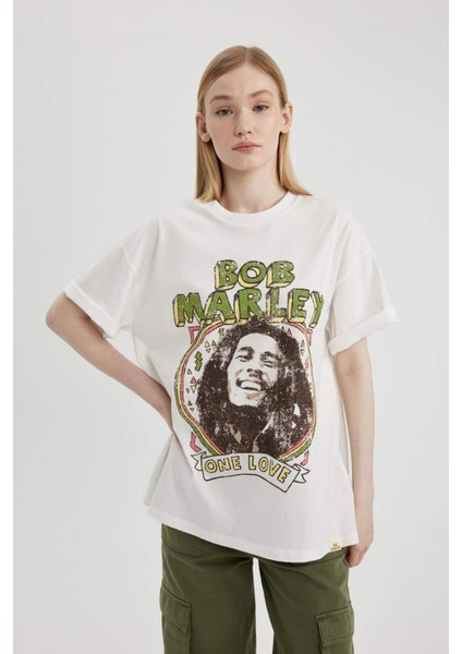 Unisex Bob Marley One Love Oversize Geniş Kalıp Bisiklet Yaka Kısa Kollu Tişört C5039AX24SM