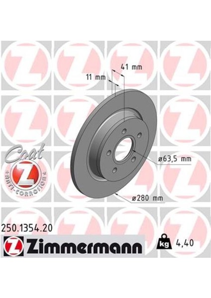Zımmermann 250.1354.20 Arka Fren Aynası Focus Iı 11.04 09 CMA03 09 Volvo S40 C30 V50 V70 1.05 280X10.9X5DL 986479170-986479B81-0986479S49-DF4422-DF4425