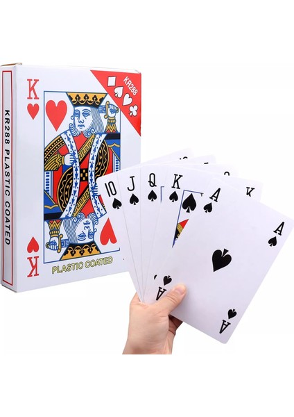 Çok Büyük Iskambil Kartları Dev Boy Oyun Kartı Destesi 16,8 x 11,9 cm Parti Hediyesi 54'lü