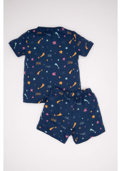 Kız Bebek Penye Pijama Takımı Yıldız Desenli Karanlıkta Parlayan Kısa Kollu Üst Şort C3483A524HS