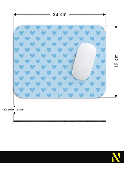 Mavi Renkli Kalpli Desenli Ergonomik Mouse Pad - 23 cm x 19 cm - Kaydırmaz Taban Ev ve Ofis Kullanımı Fare Altlığı Mousepad