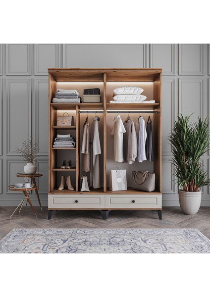 Panjur 4 Kapaklı Çekmeceli Gardırop Tamamı MDF (Aytaşı)
