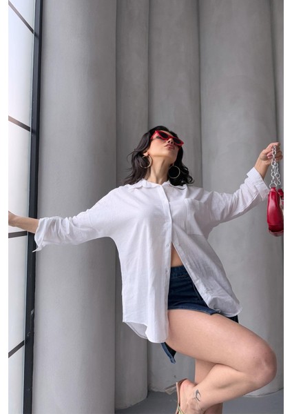 Pamuklu Keten Salaş Boyfriend Gömlek