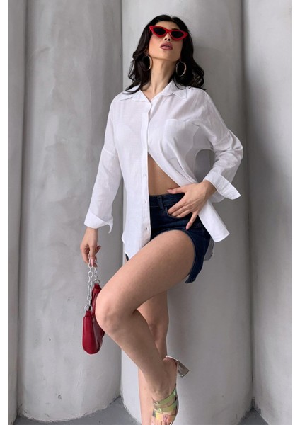 Pamuklu Keten Salaş Boyfriend Gömlek