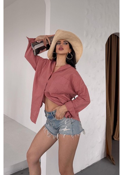 Pamuklu Keten Salaş Boyfriend Gömlek