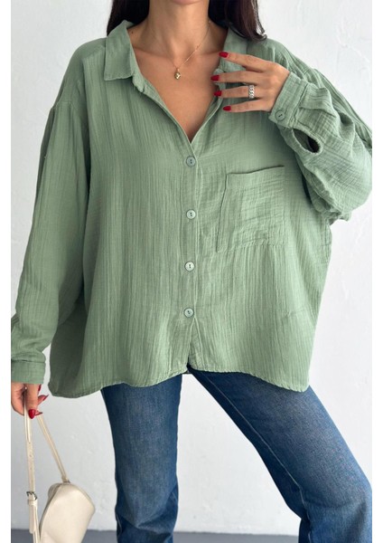 Oversize Müslin Kumaş Rahat Gömlek