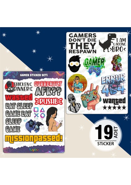 Gamer Sticker Seti, Oyuncu Sticker Seti, Oyun Figürleri Sticker, 19 Adet Gaming Etiket