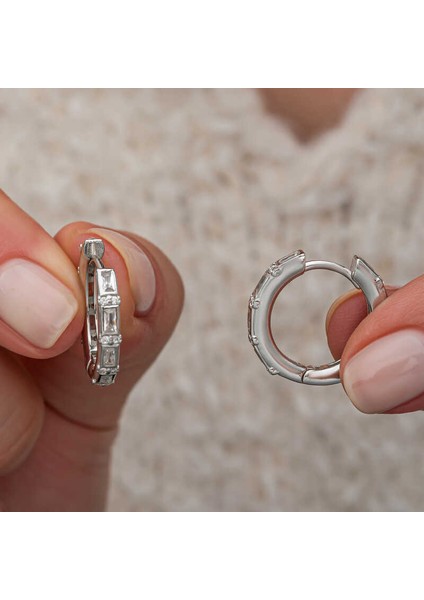 Gümüş Baget Taşlı Halka Kadın Küpe SL10762