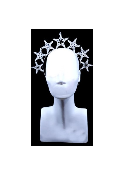 Kristal Taşlı Metal Taç Yıldızlar Gümüş