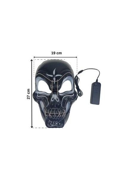 Halloween Aksesuar Maske Işıklı Siyah Iskelet