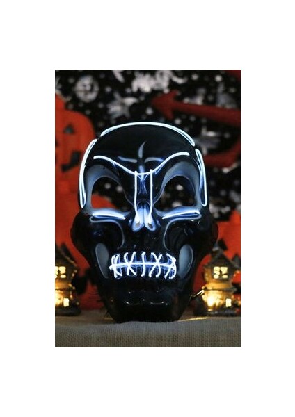 Halloween Aksesuar Maske Işıklı Siyah Iskelet