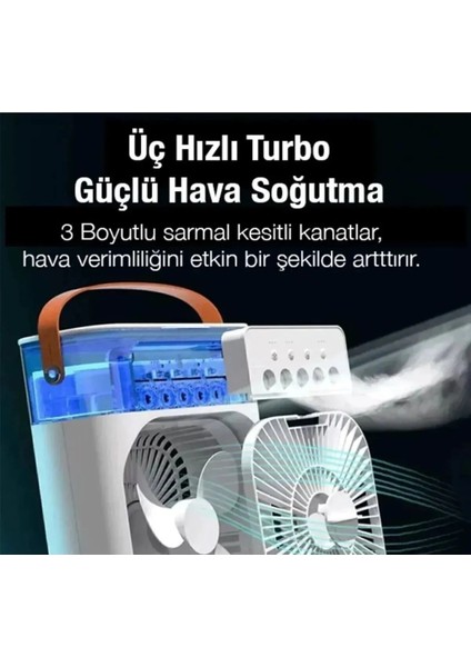 Sulu Soğutmalı Taşınabilir Masaüstü Fan Vantilatör 3 Kademeli Işıklı Soğutma