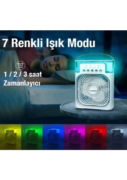 Sulu Soğutmalı Taşınabilir Masaüstü Fan Vantilatör 3 Kademeli Işıklı Soğutma