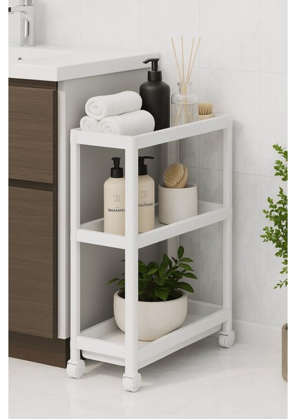 Flex Elite Pro 3 Katlı Beyaz Tekerlekli Çok Amaçlı Raf Ünitesi – Banyo, Mutfak & Organizer - S-75 fiyatları